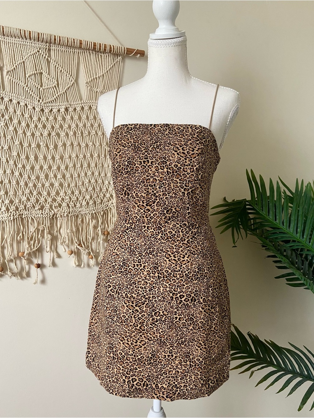 Urban Outfitters Collette Linen Blend Stretch Leopard Mini Dress Size 4